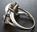 Серебряное кольцо с жемчугом и дымчатым кварцем Серебро 925