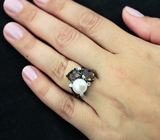 Серебряное кольцо с жемчугом и дымчатым кварцем Серебро 925
