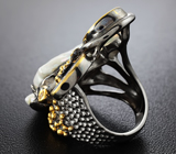 Серебряное кольцо с жемчужиной барокко, желтыми сапфирами и опалам Серебро 925