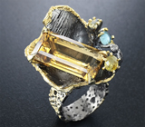 Серебряное кольцо с цитрином, топазом, сфеном и желтым сапфиром Серебро 925