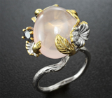 Серебряное кольцо с розовым кварцем и синим сапфиром Серебро 925