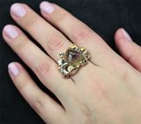 Серебряное кольцо с арбузным турмалином и разноцветными сапфирами Серебро 925