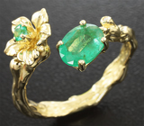 Золотое кольцо с изумрудами 1,13 карат и бриллиантом Золото