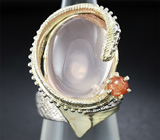 Серебряное кольцо с розовым кварцем и солнечным камнем Серебро 925