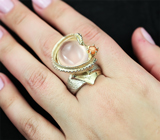 Серебряное кольцо с розовым кварцем и солнечным камнем Серебро 925