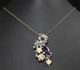Серебряный кулон с аметистами + цепочка Серебро 925