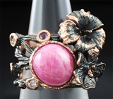 Серебряное кольцо с розовым сапфиром, аметистами и топазами Серебро 925