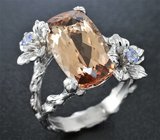 Золотое кольцо с чистейшим крупным морганитом и танзанитами Золото