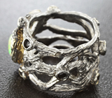 Серебряное кольцо с эфиопскими опалами и черными шпинелями Серебро 925