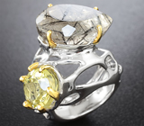 Серебряное кольцо с рутиловым кварцем и лимонным цитрином Серебро 925