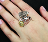 Серебряное кольцо с рутиловым кварцем и лимонным цитрином Серебро 925