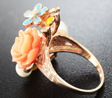 Чудесное серебряное кольцо с жемчугом и цветной эмалью Серебро 925