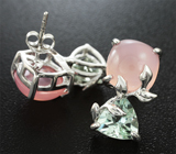 Чудесные серебряные серьги с розовым халцедоном и зелеными аметистами Серебро 925