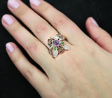Серебряное кольцо с аметистом и диопсидами Серебро 925