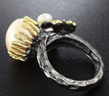 Серебряное кольцо с жемчугом и гранатом Серебро 925