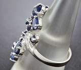 Замечательное серебряное кольцо с синими сапфирами Серебро 925