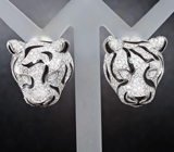Скульптурные серебряные серьги «Тигры» Серебро 925