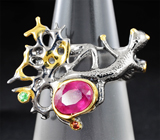 Серебряное кольцо с рубином, сапфиром и цаворитом Серебро 925