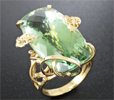 Золотое кольцо с празиолитом 30 карат и бриллиантами Золото