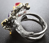 Серебряное кольцо с аметистом, рубином, цаворитами и розовыми сапфирами Серебро 925