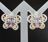 Серебряные серьги «Бабочки» с самоцветами
