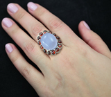 Серебряное кольцо с голубым халцедоном и гранатами Серебро 925