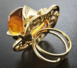 Эксклюзив! Золотое кольцо с цитрином мадейра авторской огранки 37,5 карат и 20 бриллиантами Золото