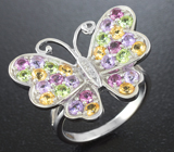 Чудесное серебряное кольцо «Бабочка» с самоцветами
