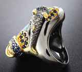 Серебряное кольцо с ларимаром, синими сапфирами и цаворитами гранатами Серебро 925