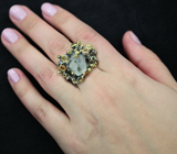 Серебряное кольцо с кристаллом бесцветного кварца и разноцветными сапфирами Серебро 925