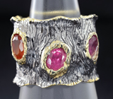 Серебряное кольцо с рубинами и мексиканским опалом Серебро 925