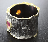 Серебряное кольцо с рубинами и мексиканским опалом Серебро 925