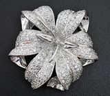 Роскошная крупная серебряная брошь-цветок Серебро 925
