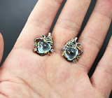Серебряные серьги с голубыми топазами, цаворитами и сапфирами Серебро 925
