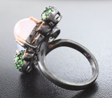Серебряное кольцо с розовым кварцем, халцедоном, сапфирами и топазами Серебро 925