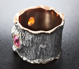 Серебряное кольцо cо спесартином, сапфиром и рубеллитом Серебро 925