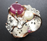 Серебряное кольцо с рубином и жемчужиной Серебро 925