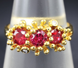 Золотое кольцо с рубиновыми шпинелями 1 карат и бриллиантами Золото