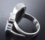 Серебряное кольцо с цветной жемчужиной барокко, австралийским дублет опалом и рубином Серебро 925