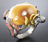 Серебряное кольцо с кальцитом и сапфирами Серебро 925