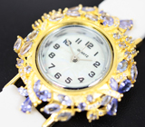 Серебряные часы с танзанитами на кожаном браслете Серебро 925