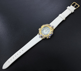 Серебряные часы с танзанитами на кожаном браслете Серебро 925