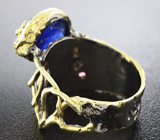 Серебряное кольцо с синим сапфиром и родолитом  Серебро 925