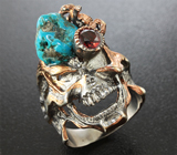 Серебряное кольцо с бирюзой и гранатами Серебро 925