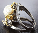 Серебряное кольцо с жемчугом, мозамбикским и цаворитами гранатами Серебро 925