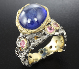 Серебряное кольцо с синим сапфиром 22,36 карат и турмалинами Серебро 925