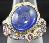 Серебряное кольцо с синим сапфиром 22,36 карат и турмалинами Серебро 925
