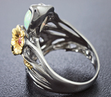Серебряное кольцо с кристаллическими эфиопским опалом, сапфирами и цаворитом Серебро 925