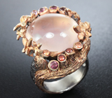 Серебряное кольцо с розовым кварцем, родолитами, аметистами и сапфирами Серебро 925