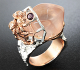 Серебряное кольцо с розовым кварцем, родолитом и цитрином